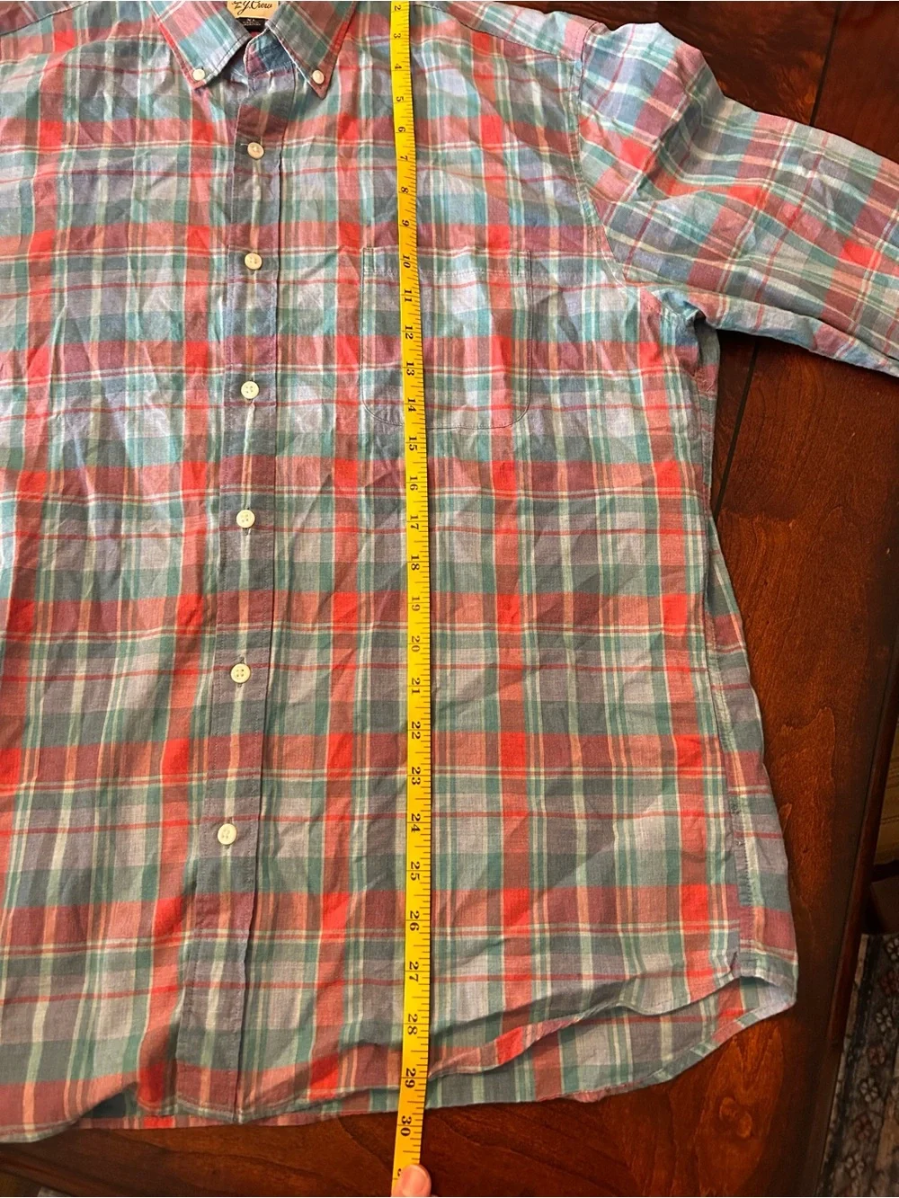 Men’s J Crew Teal Checkered Plaid Slim Fit Button Down Shirt Size XL